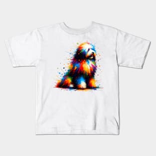 Vibrant Abstract Splash Art of a Sitting Puli Kids T-Shirt